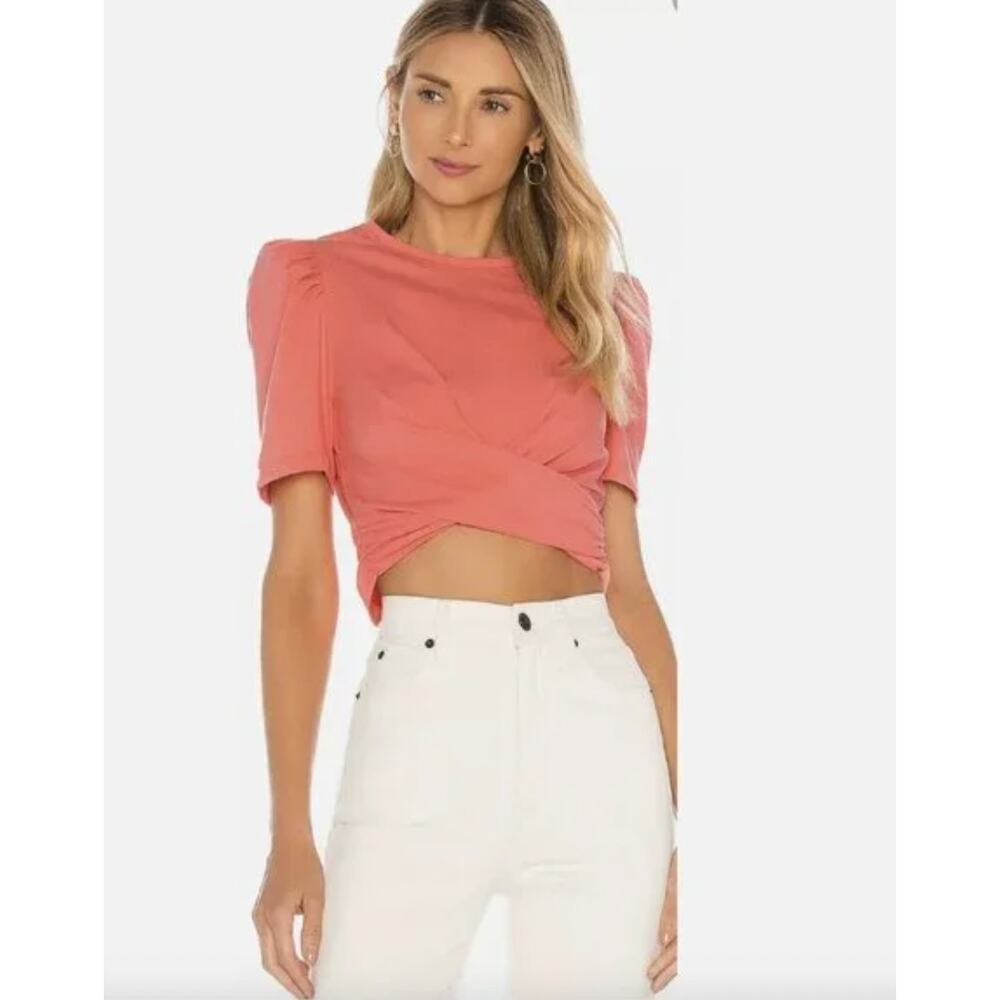 ALC Monica Cropped Top Womens Large Pink Cotton Short Sleeve Back Tie Casual - Picture 2 of 16